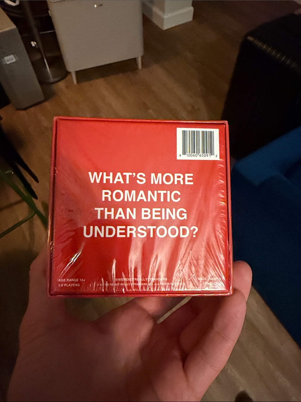 Red Conversation Card Game Box - "What's More Romantic"